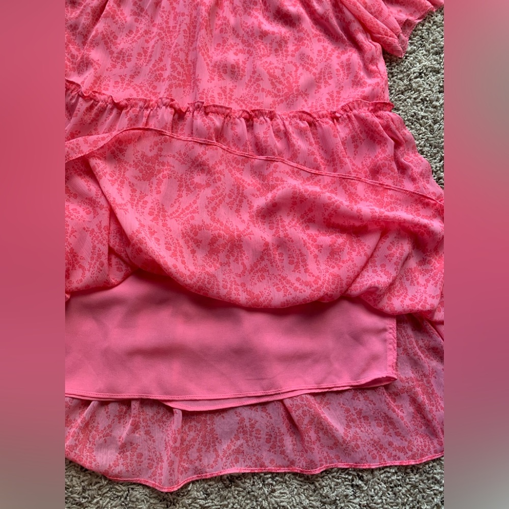 OlIVIACEOUS Pink Tiered Gauze Ruffle Smocked Babydoll Dress Lined Short Sleeves - Picture 5 of 10